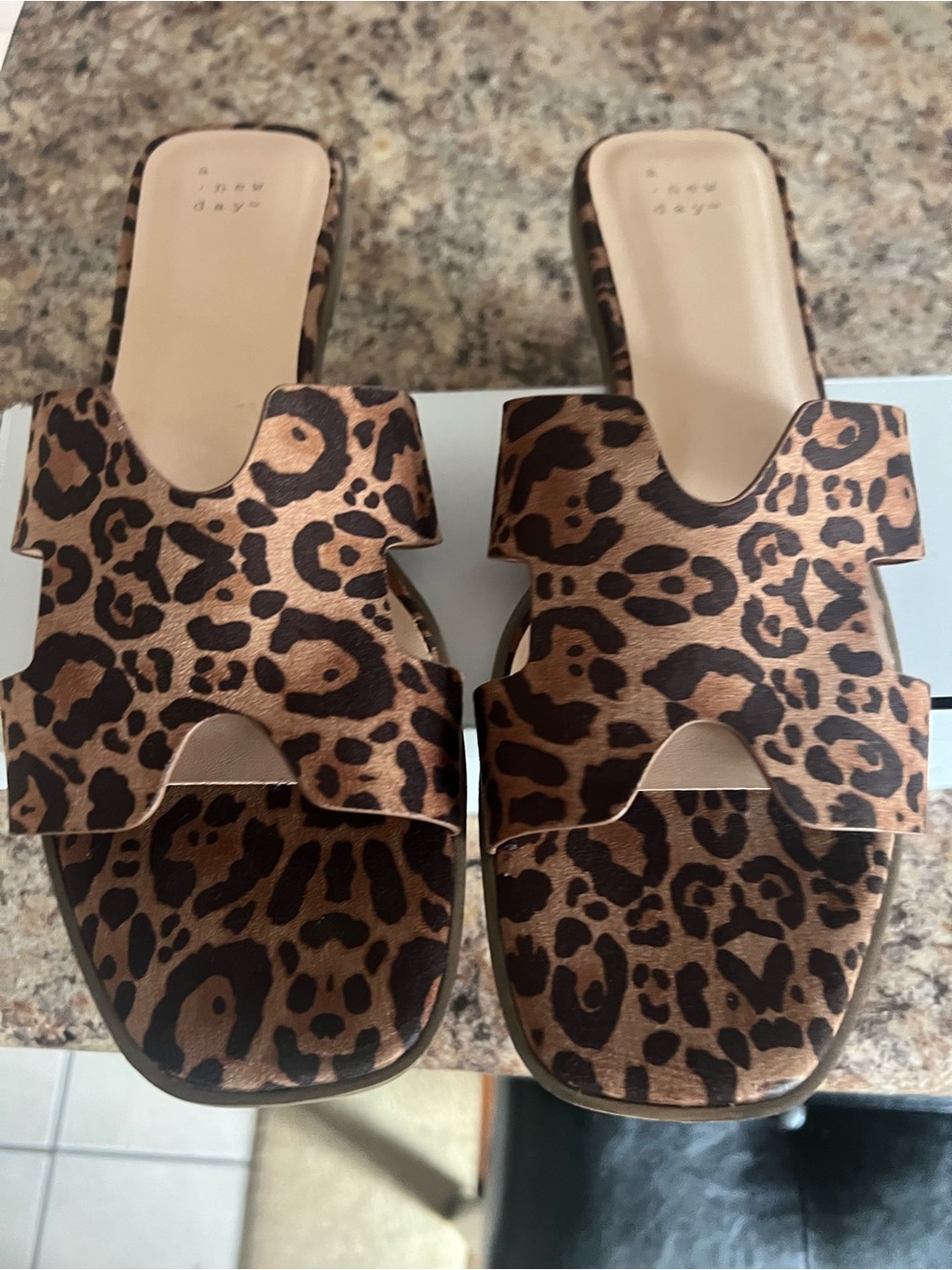 Leopard Print Slide Sandals - Brown